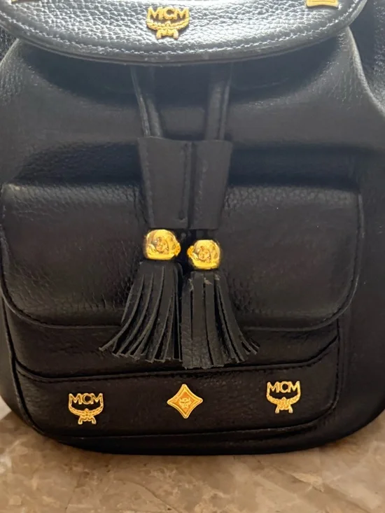 MCM Black Leather Visetos Mini Backpack with Gold Accents - Picture 4 of 16